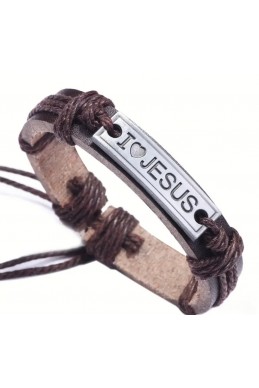 Браслет из искусственной кожи "I love Jesus"